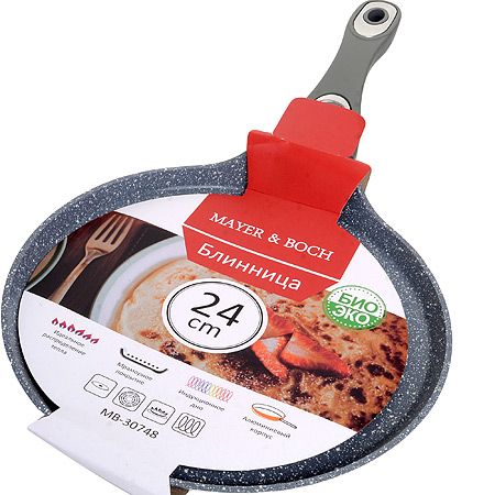 Блинница алюминевая 24 см, серое мраморное покрытие MAYERBOCH 30748