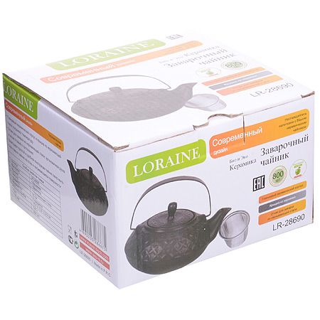 Заварочный чайник 800 мл, керамика, черный 28690 LORAINE
