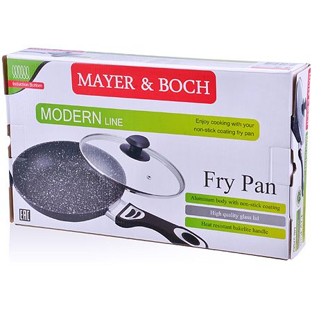 Сковорода 26 см мрам/крошка с крышкой MAYERBOCH 27683
