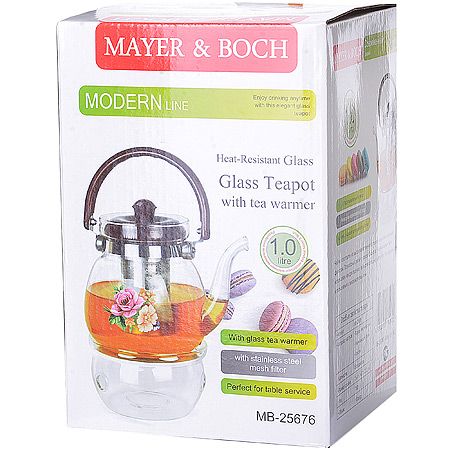 Чайник Mayer&Boch 1,1 л стеклянный с подогревом и ситом 