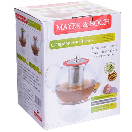 Чайник Mayer&Boch 1,2 л стеклянный с подогревом и ситом 