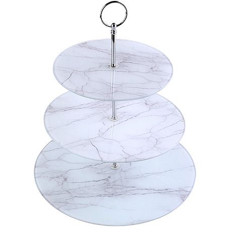 Конфетница 3-х ярусная на ножке, белый/серый LORAINE