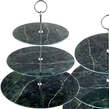 Конфетница 3-х ярусная на ножке, зеленый/бежевый LORAINE