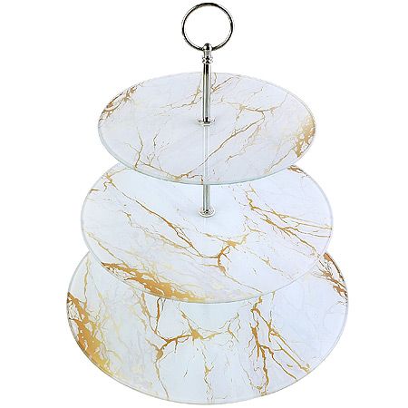 Конфетница 3-х ярусная на ножке, белый/золотой LORAINE