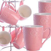 Набор кружек 7 предметов 220 мл на подставке розовый LORAINE