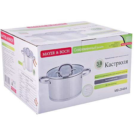 Кастрюля с крышкой 20 см 3,8 л стальная Mayer&Boch