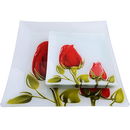 Набор тарелок из 7шт 'Аркофам' Роза на белом фоне