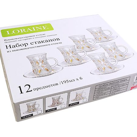 Чайный набор 12 предметов из стекла золото LORAINE 