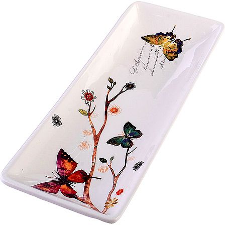 Блюдо сервировочное 28х10.6х3 см Бабочки в саду, доломит 60135 LORAINE