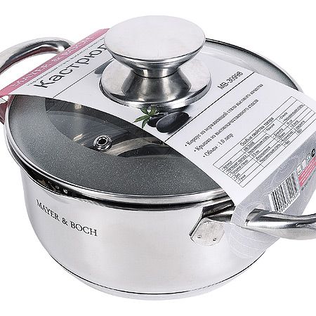 Кастрюля 1 л 16 см со стеклянной крышкой Mayer&Boch