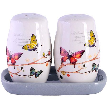 Набор для специй на подставке 3 предмета Бабочки в саду, доломит 60129 LORAINE