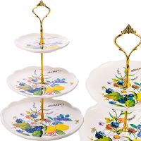 Конфетница 3-х ярусная Лесные ягоды с лимонами, доломит/металл 60155 LORAINE