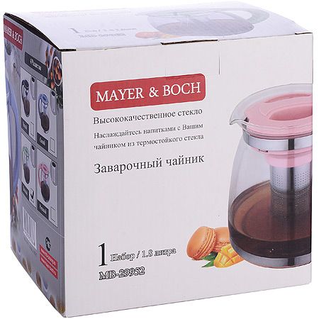 Чайник заварочный Mayer&Boch 1,8 л материал стекло с черной ручкой и крышкой 