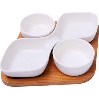 Менажница с подставкой 4 предмета, фарфор/дерево 12077 LORAINE