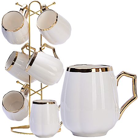 Набор кружек на подставке 7 предметов 370 мл, фарфор/металл 12081 LORAINE