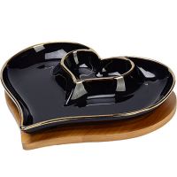 Менажница Сердце 2 секции с подставкой 2 предметов фарфор/дерево 12089 LORAINE