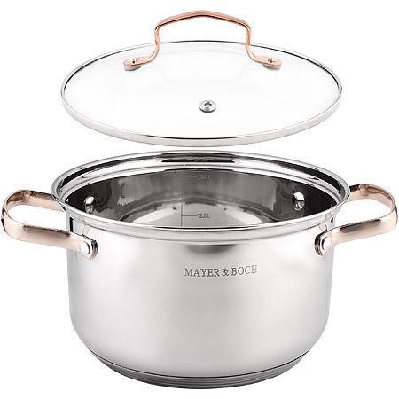 Набор кастрюль 2л+3л+4л из нержавеющей стали, золотистые ручки Mayer&Boch