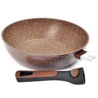 Сковорода 24 см мраморное покрытие, съемная ручка, коричневая Mayer&Boch