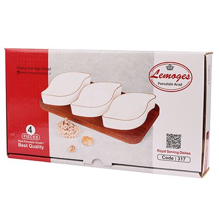 Менажница на подставке 3 блюда 18x10 см, фарфор, 4 предмета LORAINE 90031-317