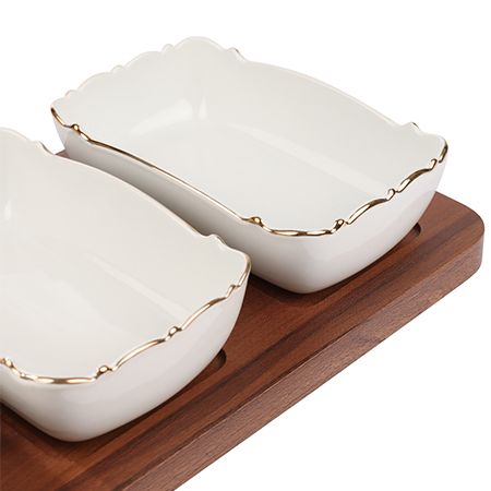 Менажница на подставке 3 блюда 14.5x9.5 см, фарфор, 4 предмета LORAINE 90035-328