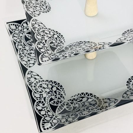 Ваза для фруктов КРУЖЕВО-11 2-х ярусная, 4 предмета, стекло/дерево 163804