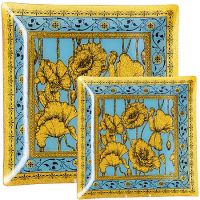 Набор квадратный тарелок из 7 шт, голубой, золотой 2009-14