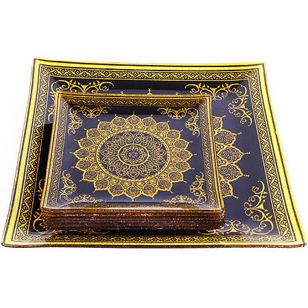 Набор квадратных тарелок из 7 шт, черный, золотой 2011-33