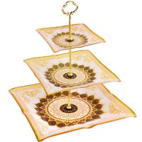 Этажерка 3 уровня квадратная, белый/золотой, стекло