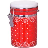 Банка LORAINE «Красный Узор» герметичная 700 мл красная с белой крышкой 