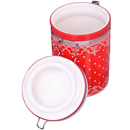 Банка LORAINE «Красный Узор» герметичная 700 мл красная с белой крышкой 