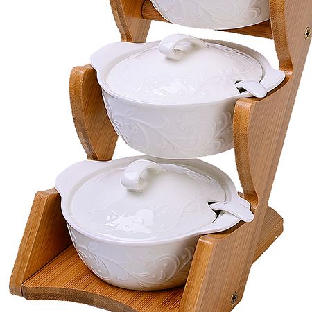 Баночки для продуктов 7 предметов 200 мл, фарфор/дерево 12125 LORAINE