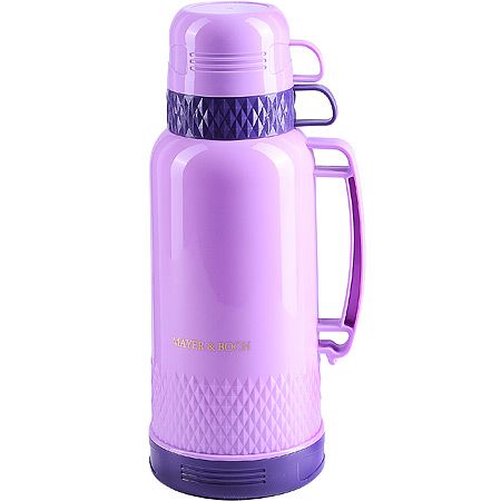 Термос 1,8л + 2 чашки стеклянная колба фиолетовый Mayer&Boch