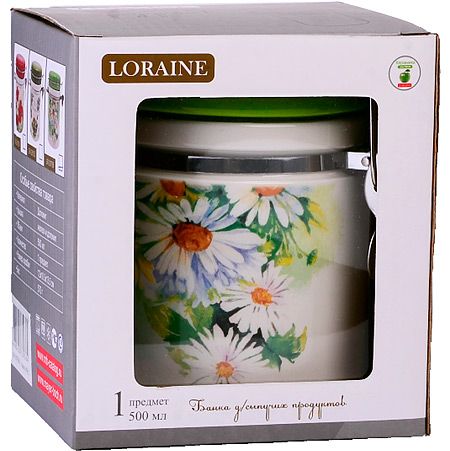Банка для сыпучих продуктов 500 мл Ромашки доломит/металл 30756 LORAINE
