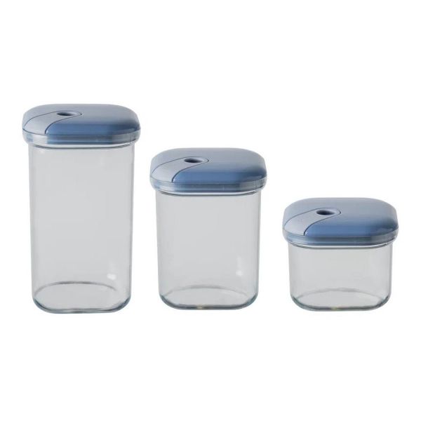 Емкость для хранения квадратная 500/1000/1500 мл голубой Omada, набор 3 шт
