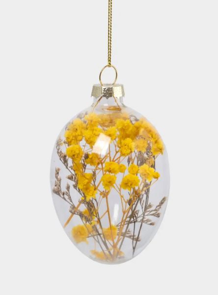 Подвеска декоративная, 4х6 см, с сухоцветами, стекло, желтая, Яйцо пасхальное, Interior Easter
