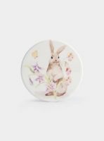 Подставка под кружку 11 см, круглая, керамика/пробка, белая, Кролик в цветах, Flower Rabbit