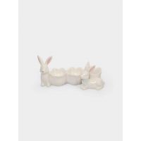 Блюдо пасхальное 20х9 см, 3 отделения, керамика, молочно-золотистое, Кролики с цветами, White Rabbit