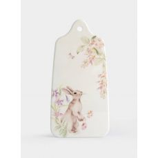 Подставка под горячее 14x28 см, керамика/пробка, белая, Кролик в цветах, Flower Rabbit