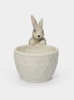 Конфетница 12х16 см, керамика, молочно-серая, Кролик с корзинкой, Brown Rabbit