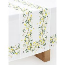 Дорожка настольная 40х160 см, полиэстер, белая, Лимоны на ветках, Lemon branch