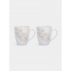 Кружка 390 мл, 2 шт, фарфор, белая, Бежевые цветы, Lorenzo