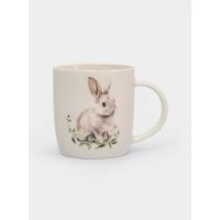 Кружка 360 мл, фарфор, белая, Кролик в цветах, Bunny