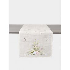 Дорожка настольная 40х160 см, полиэстер/лен, бежевая, Цветы, Gentle garden