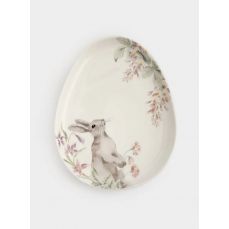 Блюдо 25х20 см, керамика, овальное, белое, Кролик с цветами, Flower Rabbit