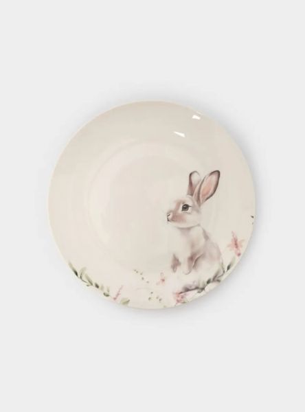 Тарелка закусочная 20 см, фарфор, белая, Кролик в цветах, Bunny