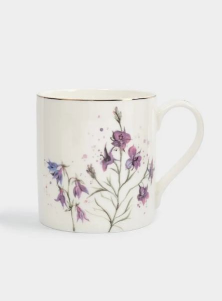 Кружка 380 мл, фарфор, белая, с золотистым кантом, Колокольчики, Giardino