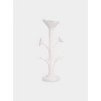 Подсвечник, 20 см, для тонкой свечи, на ножке, керамика, молочный, Цветок