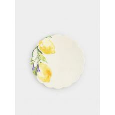 Подставка под кружку 11 см, круглая, керамика/пробка, белая, Лимоны на ветке, Palermo