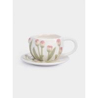 Пара чайная на 1 персону, 2 предмета, 370 мл, керамика, молочная, Тюльпаны, Tulip