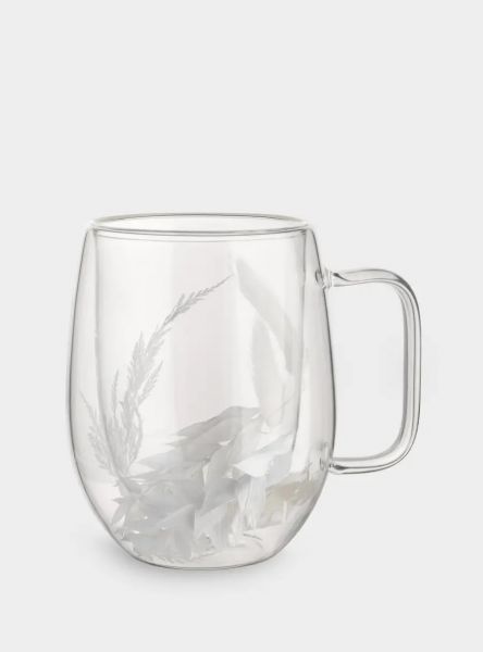 Кружка 330 мл, стекло, с сухоцветами внутри, Белые цветы, Wind-mystery
